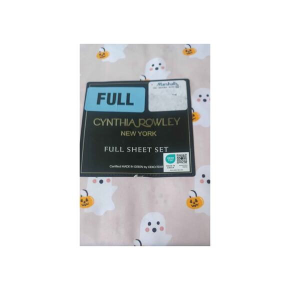 Cynthia Rowley FULL size bed sheets pink with Ghost w pumpkins  halloween - Picture 1 of 2